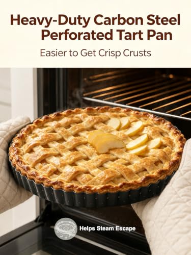 Image of 10 Inch Perforated Quiche Pan for Crispy Crust. Removable Bottom, Non-Stick Coating, Rugged Carbon Steel Dish for Tart Quiche Pie Baking. Gift for Christmas Thanksgiving Party