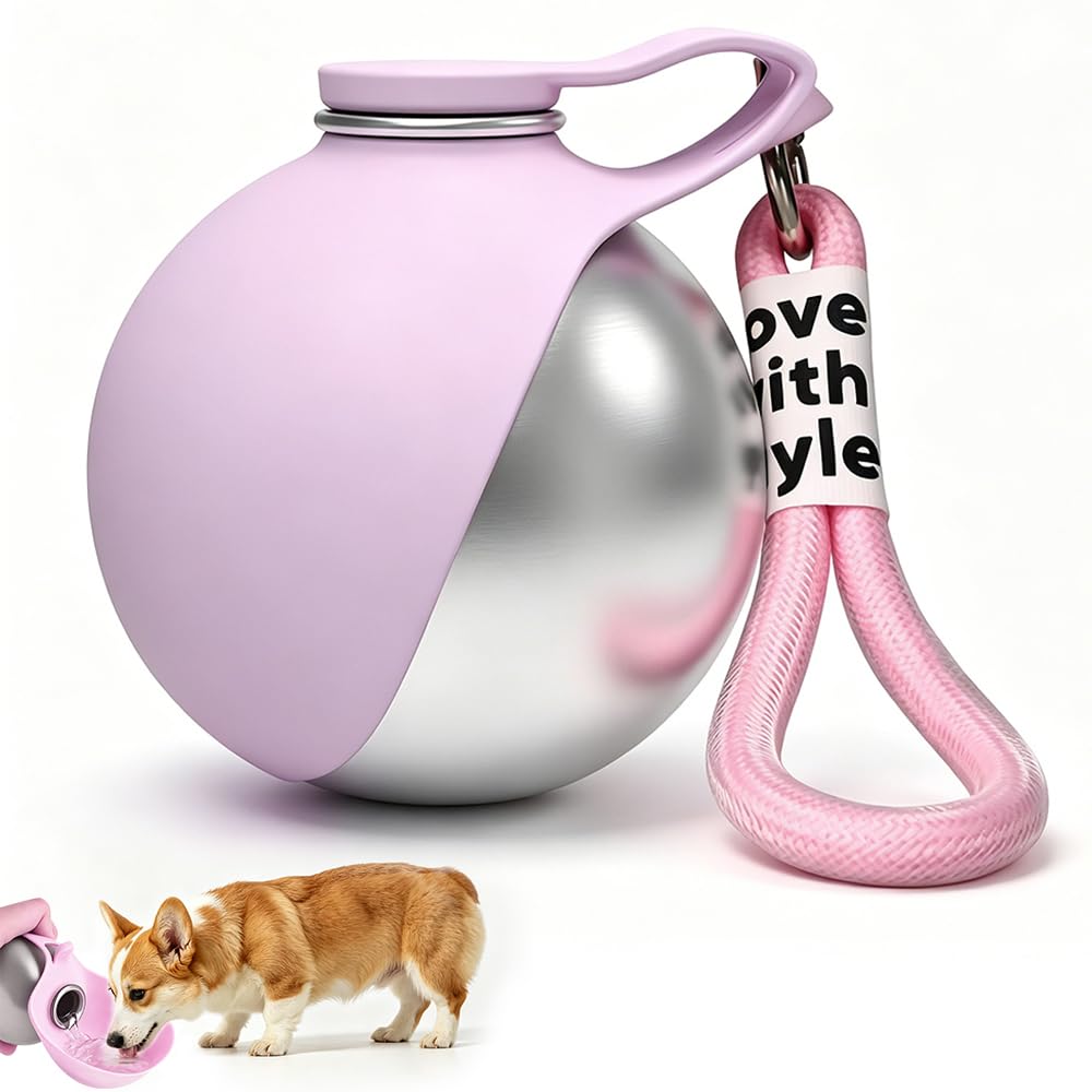 WDKXCN 2-In-1 Portable Dog Water Bottle, 285ml Foldable Pet Water Bottle For Travel, Compact Pet Bottles With Lanyard 304 Steel, Leakproof Puppy Drinking Feeder for Walking Hiking Small Dog