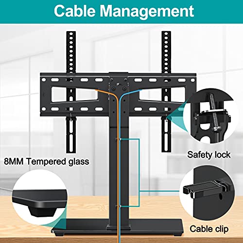 MOUNT PRO Swivel Universal TV Stand/Base - Table top TV Stand for 32” to 70” LCD LED TVs - 9 Levels Height Adjustable TV Mount Stand with Tempered Glass Base, Holds up to 88 lbs, Max VESA 600x400mm - Thumbnail 4