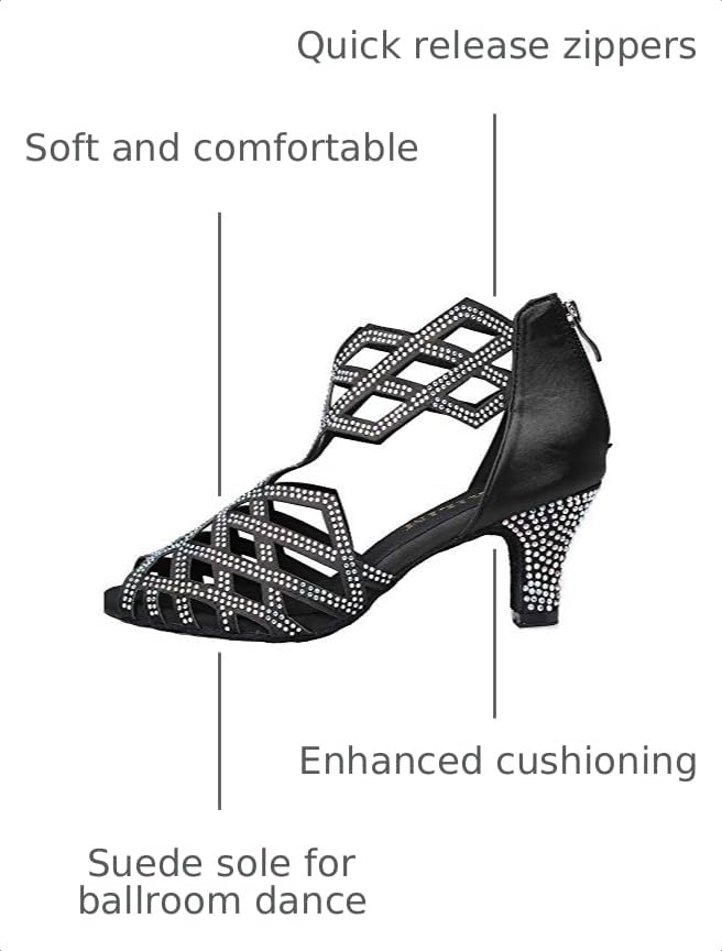 Image of Women's Ballroom Rhinestone Dance Shoes, Latin Salsa Bachata Practice Performance Dancer Shoes