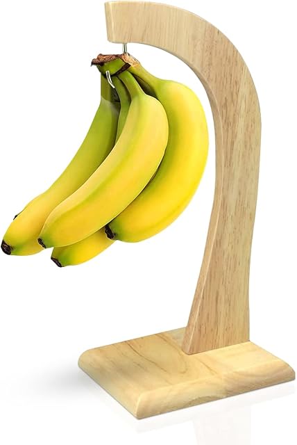 Banana Holder with Durable Hook - 100% Rubberwood Banana Tree | Wooden Banana Hanger Stand to Keep Bananas Fresh  Sleek and Sturdy Design for Fruit Storage at Home, Kitchen, and Bar