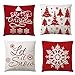 Feelava bożonarodzeniowa poszewka na poduszkę, 4 szt., choinka, płatek śniegu, renifer, lniana poduszka dekoracyjna do wystroju mieszkania i sypialni Farmhouse Home, czerwona