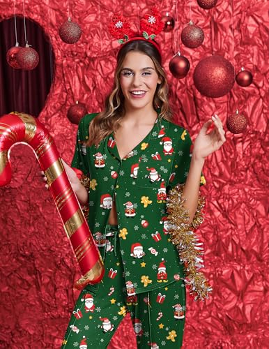 Image of Ekouaer Pajamas for Women Set Button Up Short Sleeve Pjs Sets With Pockets | Soft Womens Sleepwear,V Neck,Notch Collar,2 Piece Classic Loungewear With Long Pant for Sleep,Lounge,Fall