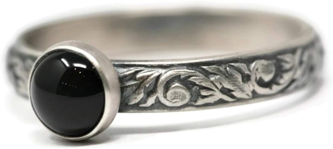 6mm Gemstone Vine Pattern Ring Vintage Silver