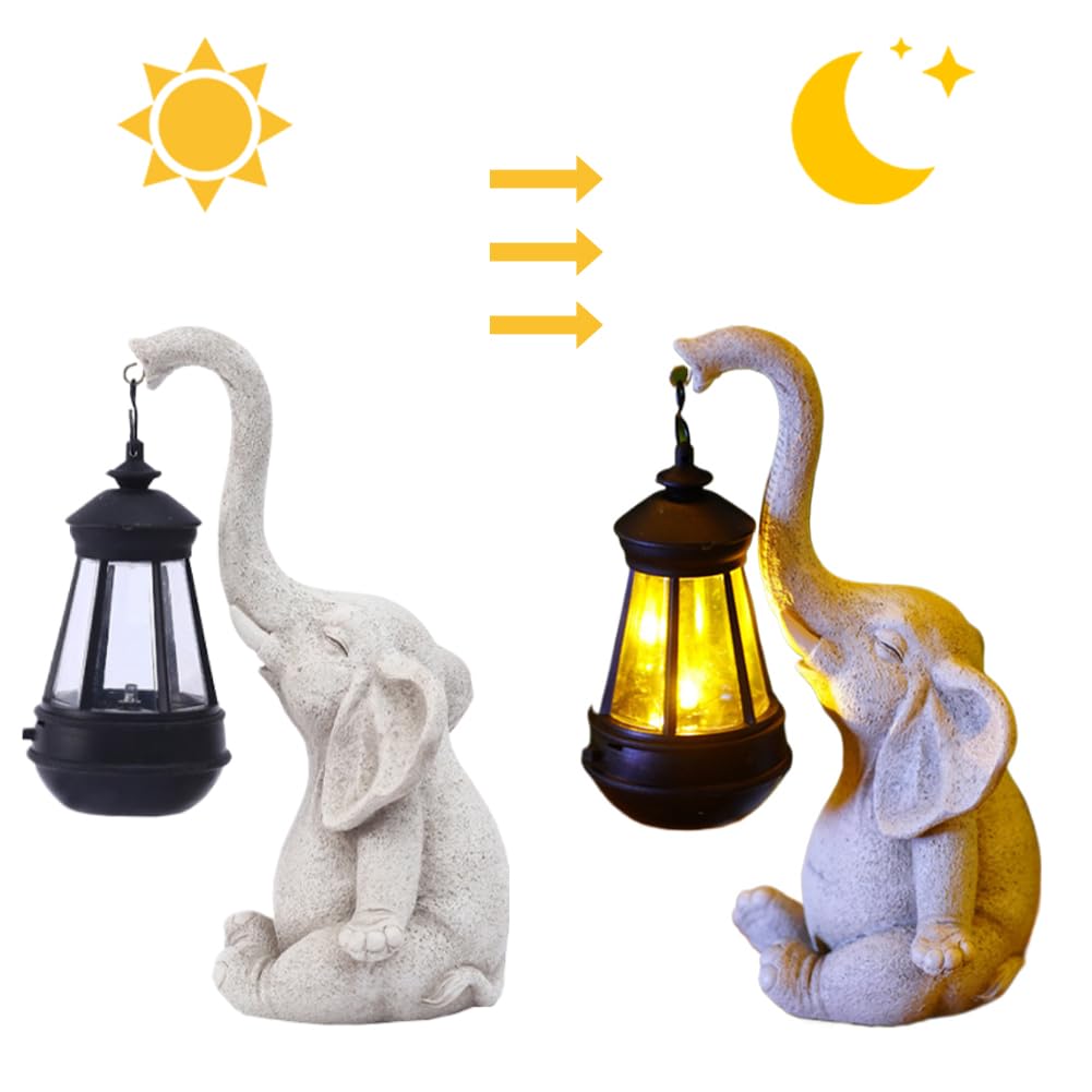 Umikk Decorazione a forma di elefante con lanterna solare, statuetta da giardino, 25,5 cm, con luce solare, decorazione per giardino, resistente alle intemperie, regalo per donne, madri, moglie