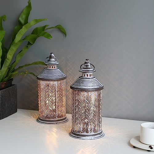 Jhy Design Set Of 2 Metal Table Lamp Battery Powered 10.5" Tall Cordless Lamp Light With Edison Style Bulb Battery Operated Great For Living Room Bedroom Parties Indoors Outdoors (Bamboo Leaves) #TOP6