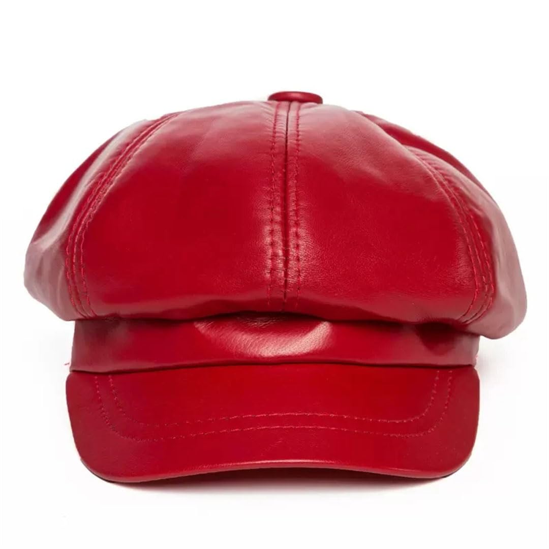 Gorro octogonal de piel de oveja para mujer, de piel auténtica, boina coreana