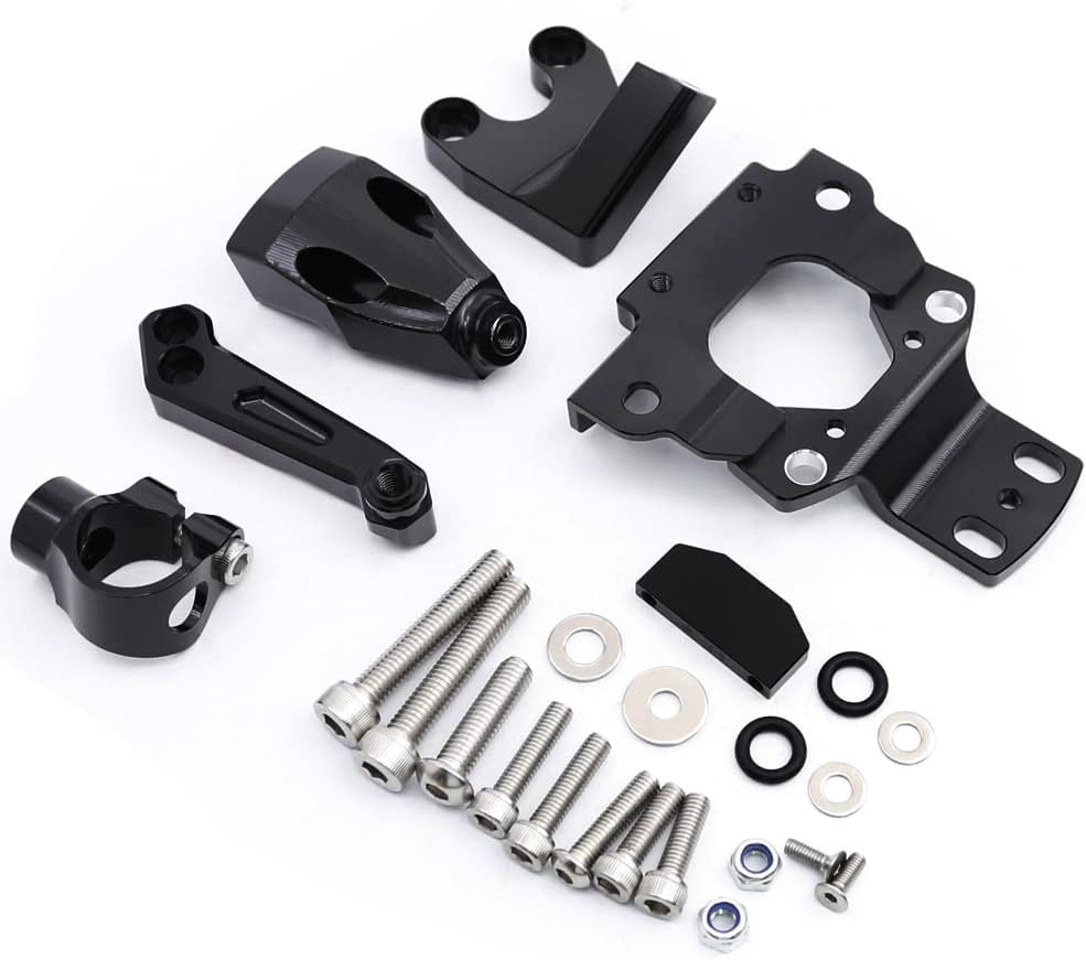 Motorcycle CNC Aluminum Steering Damper Stabilizer Mounting Bracket Kit Fit for Kawasaki Z650 2017 2018 2019 (Green+Black)