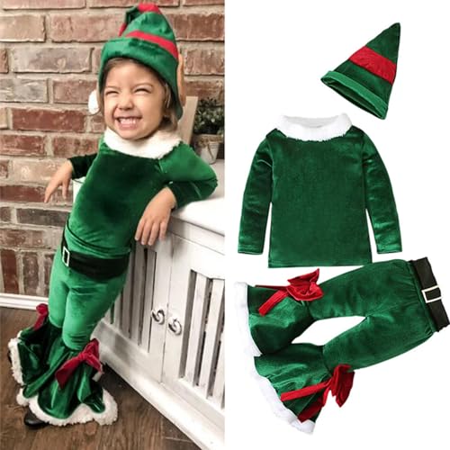 Roupa de Natal para menina,Roupa de Elfo de Natal com Chapéu | Roupa de Natal para criança pequena,