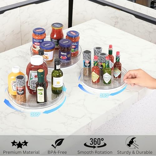 Image of NOSTALGIQ 3-Pack Lazy Susan Organizer | Rotating Pantry Organizers and Storage | Clear Lazy Susan for Table Top, Cabinet Organizer, Perfume Organizer, Spice Rack Organizer (9 inch, 10 inch, 11 inch)