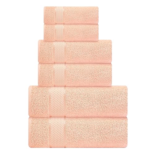 CRAFTBERRY Bath Towels Set-100% Cotton-2 Towels 2 Hand & Washcloths-Large Quick Dry Absorbent Soft Plush-Home Gym Spa Hotel Pool Shower -6 Piece Luxury Bathroom - Peach