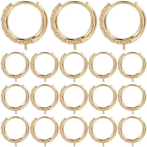 SUNNYCLUE 20pcs Real 18k Gold Plated Huggie Hoop Findings Huggie Hoop Earring Findings Brass Round French Earring Wires Hoops With Loops Bulk For Jewellery Making Women Adults Supplies Findings Crafts