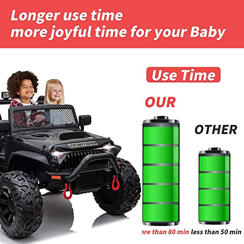 24V 2 Seater Kids Ride On Car Truck 24V9A Battery Powered Motorized Easy-Drag Truck, With 2X200W Powerful Engine, Silent Strong Motor, 20000 Rpm Soft Braking, Music, Remote Control (Black) #TOP2