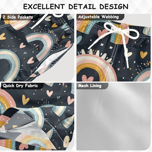 Pigsaly Boys Swim Trunks Pastel Boho Rainbow Hearts Boys Board Shorts Swimsuit Swimwear Summer Bathing Suit 2T3