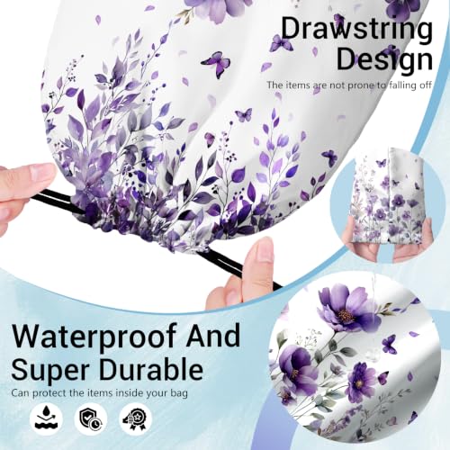 Image of Drawstring Storage Bag Purple Butterfly Blossom Gymnastics Pouch Athlete Bag
