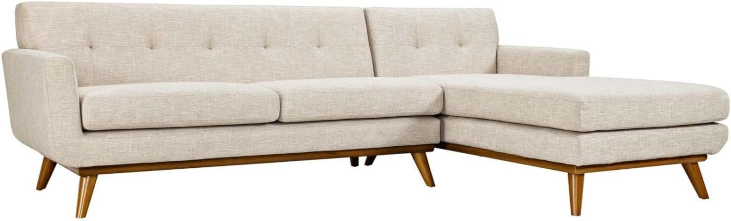 Modway Engage Right Facing Sectional Sofa in Mid-Century Modern Upholstered Fabric Beige