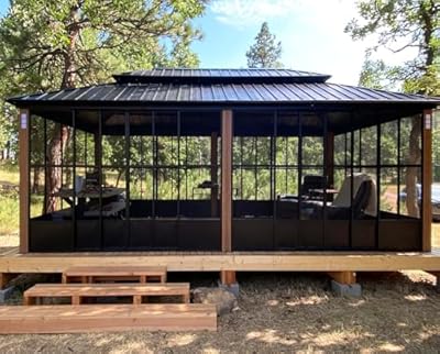 PURPLE LEAF 12' X 20' Sunroom Patio Hardtop Gazebo Double Top Galvanized Steel Roof Outdoor Screen House Aluminum Solarium Backyard Sun Room