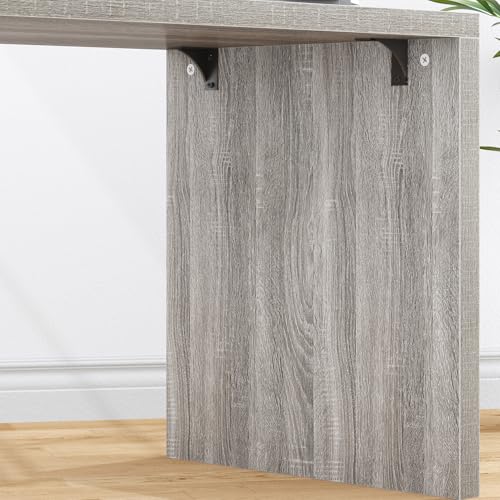 Image of HSH Grey L Shaped Computer Corner Desk with 3 Storage Drawers 55 inch