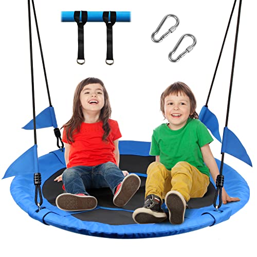 Leogreen Balancoire nid d'oiseau Ø 100 cm Charge Maximal 300 kg, Réglable en Hauteur de 100 à 180cm, avec Sangles de Suspension Ensemble, pour Enfants et Adultes (Noir/Bleu)