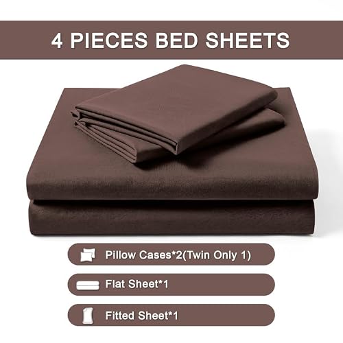 FreshCulture King Sheet Set - Ultra Soft Sheets for King Size Bed - Brushed Microfiber - Deep Pockets - Easy Care - Cooling & Breathable Sheets - 4 Pieces Hotel Luxury King Bed Sheets (Brown)