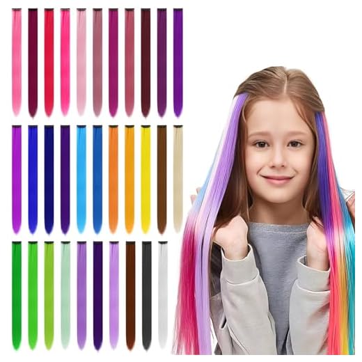 32 PCS Colored Clip in Hair Extensions, BEAHOT 20 Inch Rainbow Long Straight Hairpieces Clip in Synthetic, Halloween Cosplay Dress Up Fashion Party Christmas New Year Gift for Women Kids Girls