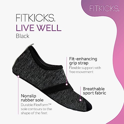 FITKICKS Original Women's Foldable Active Lifestyle Minimalist Footwear Barefoot Yoga Sporty Water Shoes, Heathered Black/Black, Small2