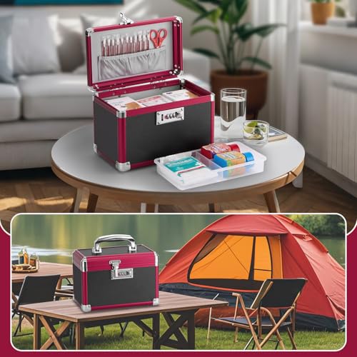 Image of Medicine Lock Box with Combination Lock - 10 x 6 x 6.7 Inches - First Aid Safe Medication Storage Box, Medications and Personal Items, Safe Boxes for Home and Outdoor - Black Red 【No strap】
