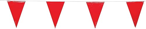 Fun Express Banderín rojo – Decoración de fiesta de 100 pies para colgar – Banderines vibrantes para celebraciones, fiestas de cumpleaños, eventos y