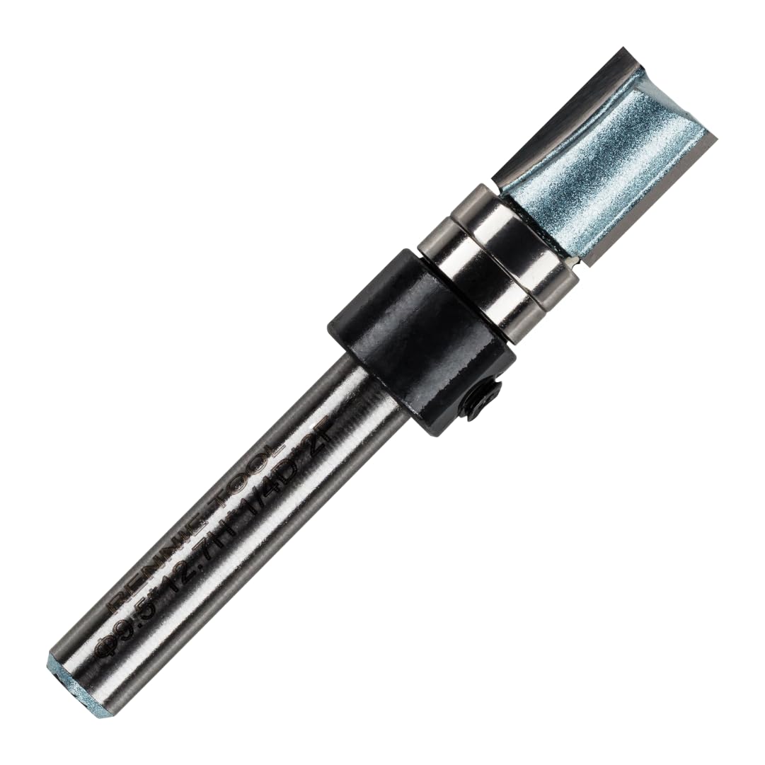 Rennie Tools - 9.5mm Cut x 12.7mm Flute x 1/4" Shank Guided Profiler Router Cutter Bit, Tungsten Carbide Tipped. 3/8" Diameter Flush Trim Straight Router Bit