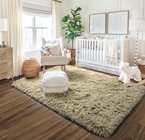 Pagisofe Fluffy Shaggy Area Rug, 4X6, Fuzzy Rugs For Bedroom Living Room, Furry Rugs For Nursery Playroom, Soft Shag Rugs For Kids Girls Boys Room, Cute Room Decor For Baby, Floor Tan Rug, Beige #TOP4