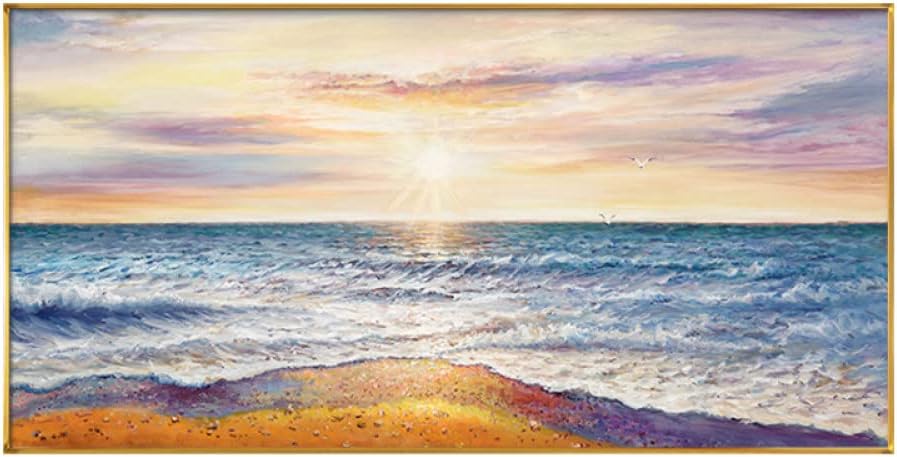 100% Hand Painted Oil Painting On Canvas,Unframed Landscape Painting,3D Texture Modern Large Wall Art Decor Ocean SunriseFor Living Room Bedroom Office Hotel Restaurant Mural