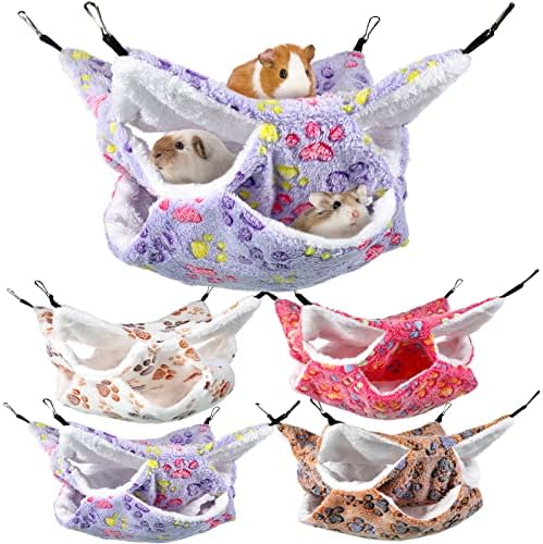 Cunno 4 Pcs Small Animal PET Hanging Hammock 3 Tier PET Hanging Bed Toy Hanging Accessories Set Bedding Cage for Chinchilla Ferrets Rat Squirrel Hideout Playing Sleeping