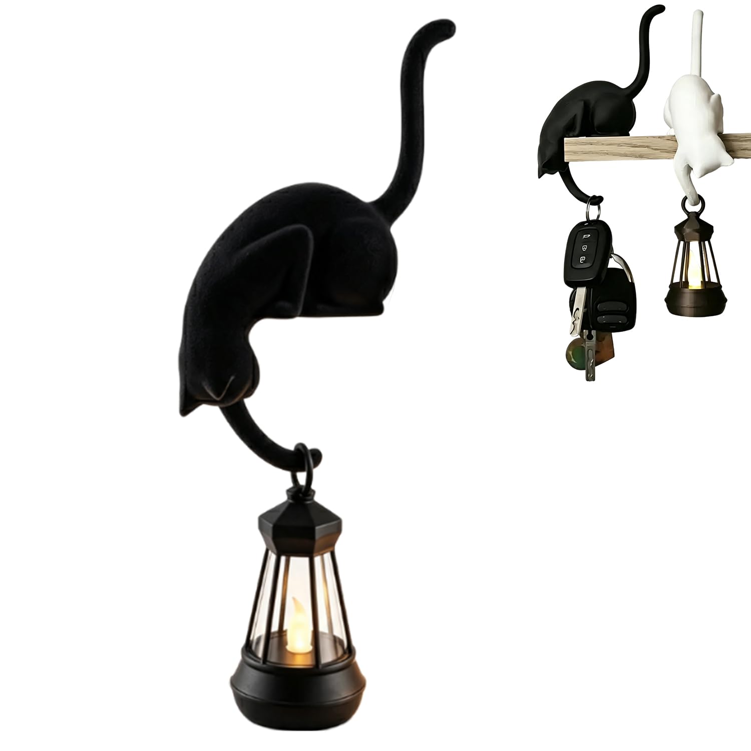 3D Cat with Lantern Shelf Decor, Bookshelf Lantern Light, Whimsical Decor