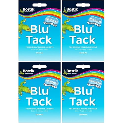 Reusable Adhesive Putty Blu Tack original Handy Size Multipurpose Sticky Tack Removable Adhesive Putty Clean Safe & Easy to Use Sticky Tack for Home and Office (4 Blue)