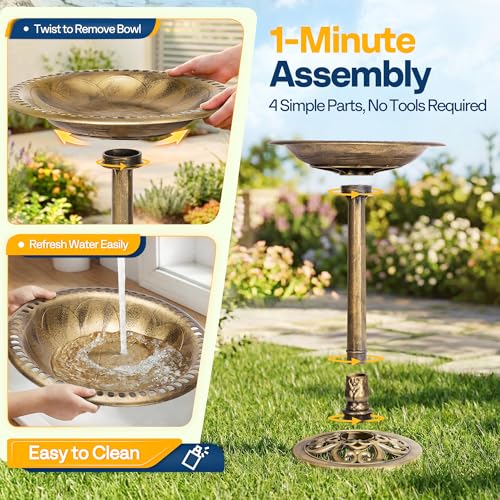 VIVOHOME Bird Bath with Solar Fountain for Outside, Polyresin Pedestal Bird Baths with Solar Powered Pump for Outdoor, Garden, Weather-Resistant Birdbaths with 20" Bowl, Golden by VIVOHOME - Image 6