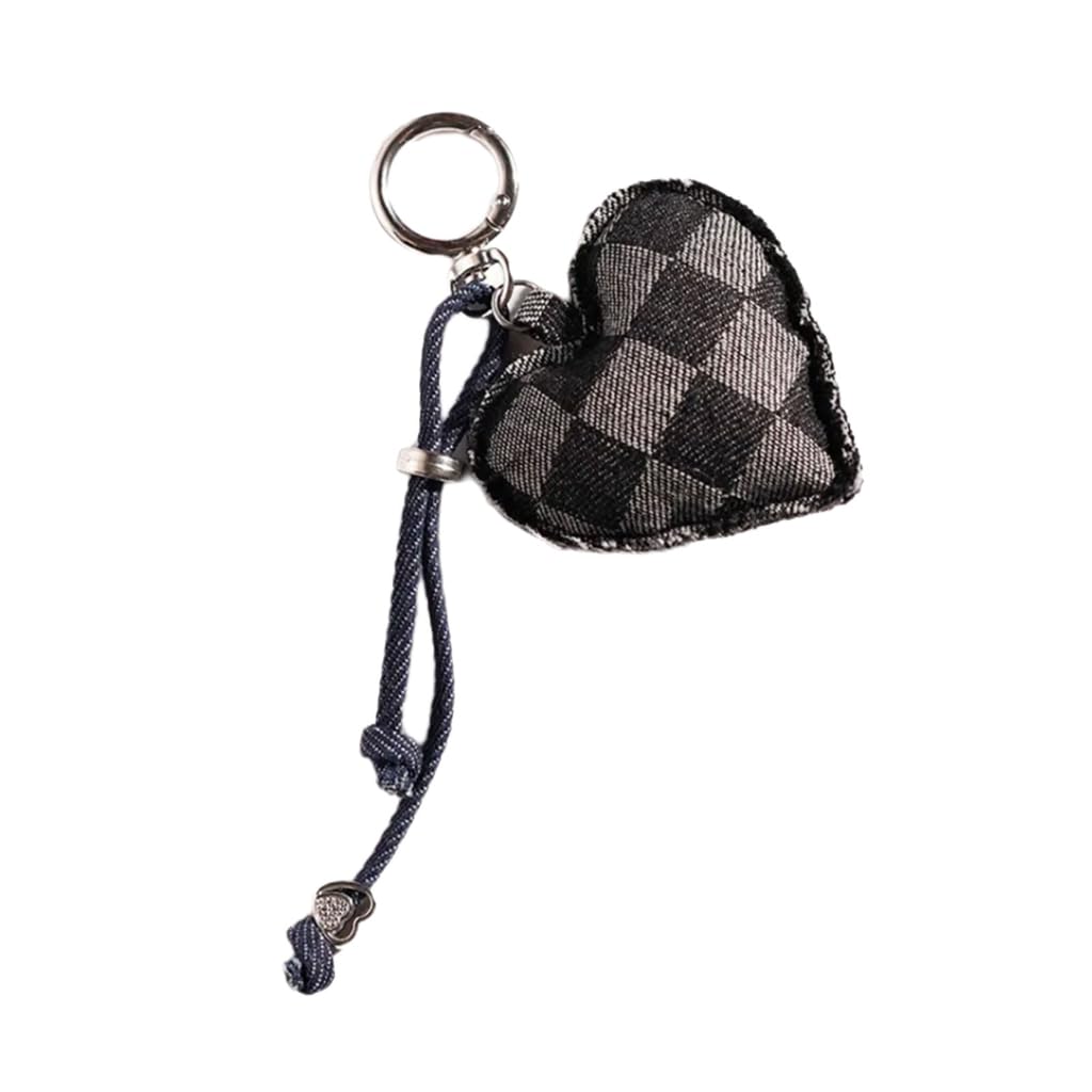 Elnwnnkc Lovely Cartoon Denims Heart Keychain for Women Girls Trendy Bag Charm Lightweight