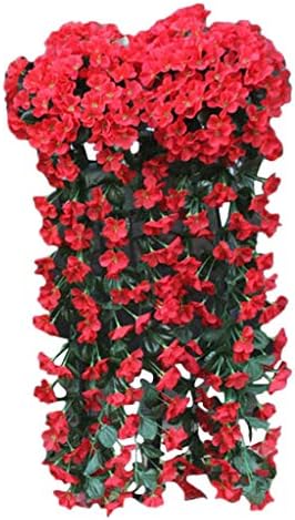 Juesi Hanging Flowers Artificial Violet Flower Wall Wisteria Basket Hanging Garland Vine Flowers Fake Silk Orchid (Red)