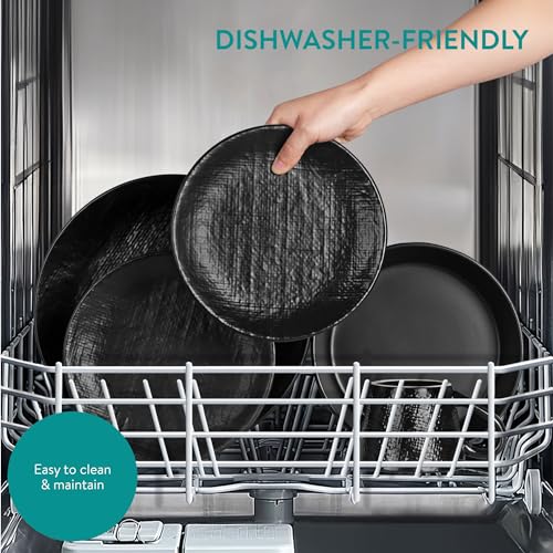 Navaris Steingut Geschirr Set 4 Personen (16 Teile) - Teller Set Geschirrset Geschirr - Tafelservice mit Suppenteller Tellerset - Kombiservice - Tafelservice 4 Personen - Anthrazit