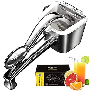 Lemon Squeezer Stainless Steel, Manual Juicer Citrus Lime Orange Fruit Squeezer Heavy Duty Ergonomic Handle Labor-saving Large Capacity Juice Press Hand Handheld Juicer (5 Year Warranty)