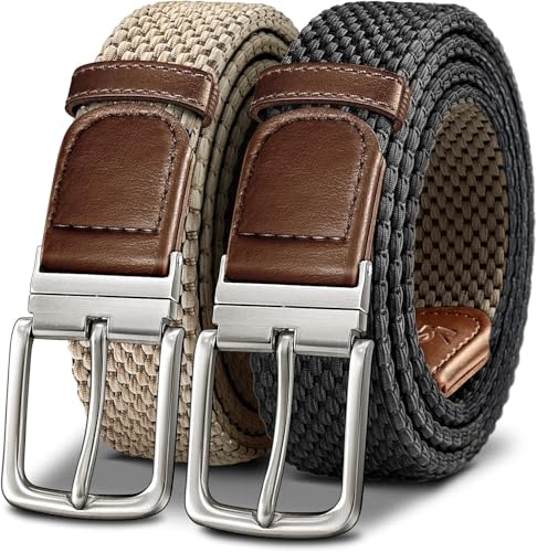 Image of Stretchable Reversible Braided Woven Fabric Belt for Men and Women, Fits on upto 36 inch waist size