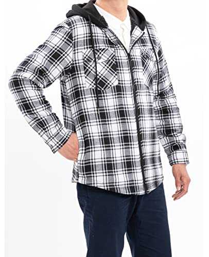 Image of ZENTHACE Men's Sherpa Lined Full Zip Hooded Plaid Shirt Jacket