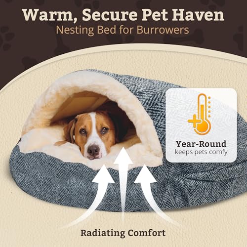 Image of Snoozer Cozy Cave Dog Bed, Round Covered Dog Bed, Palmer Indigo (S)