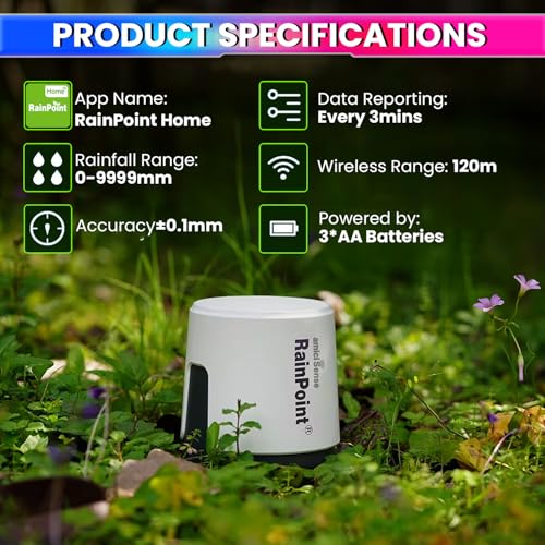 Image of amiciSense Wireless Wi-Fi Digital Rain Gauge - Accurate Rainfall Monitor with App Alerts | Real-Time Measurement, Auto-Drain Bucket | Works with RainPoint Home App and Wifi Gateway (Sold Separately)