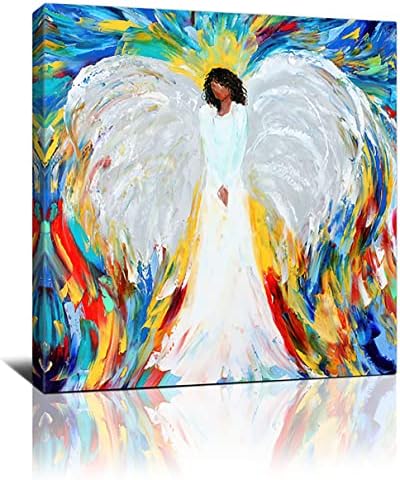 BAIVEAV Afrocentric Angel Wall Art African American Black Woman Canvas Print Painting Inspiritional Quotes Decor for Living Room Bedroom Office Home 16x16 Inch