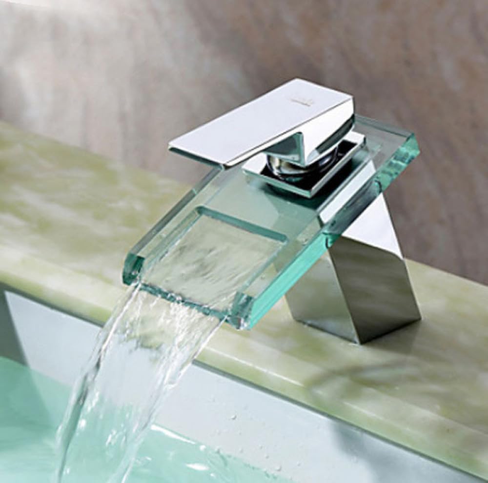 Mitigeur de lavabo de salle de bain poli avec robinet en verre