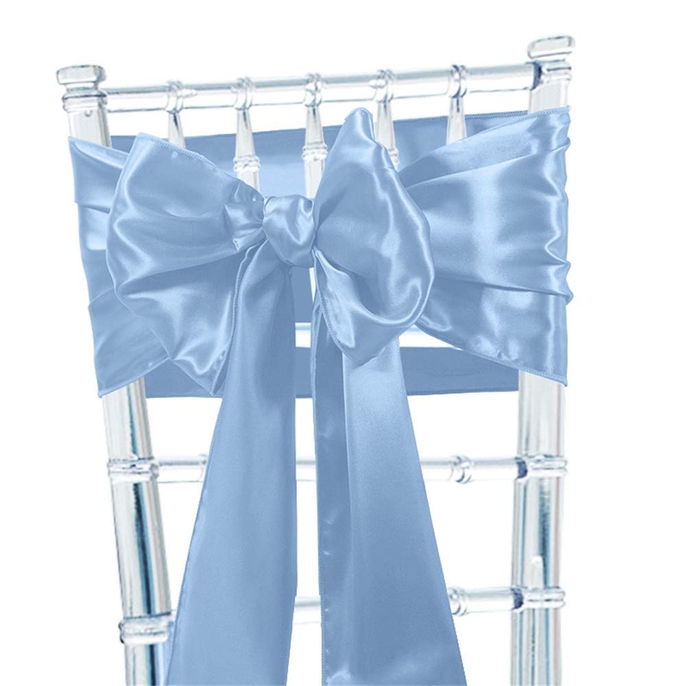 Time to Sparkle 20PCS Satin Chair Cover Sashes Bow Tie Ribbon Table Runner Wedding Reception Decoration - Light Blue