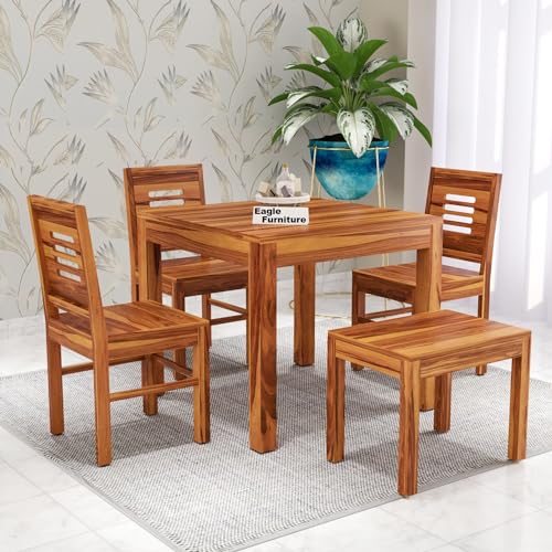 Eagle Furniture Solid Sheesham Wood Dining Table 4 Seater | Four Seater Dinning Table for Home | Wooden Kitchen Dinner Table 4 Seater for Restaurants 