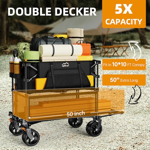 Uyittour Foldable 50''L Extra Long Double Decker Wagon for Sport, 400L Collapsible Heavy Duty Wagon Cart with Big Wheels, Utility All-Terrain Large Extender Cart for Outdoors by Uyittour - Used condition - Image 2