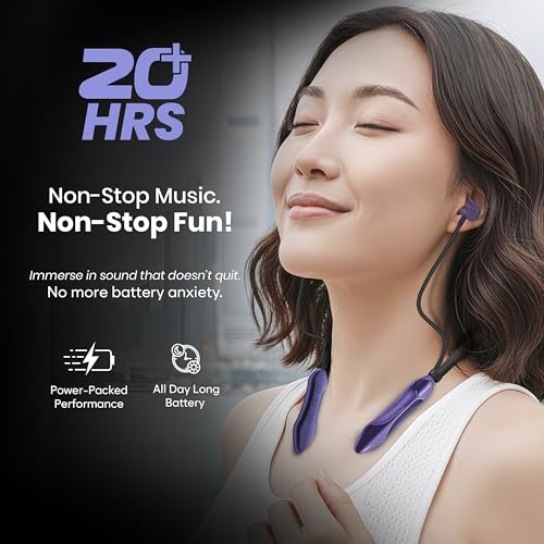 Image of TP TROOPS Neckband Bluetooth Headphones with Magnetic On /Off, Dual Device Pairing, 10mm Dynamic Sound, 20+ Hours Battery, IPX4 Water Resistant - (Purple)