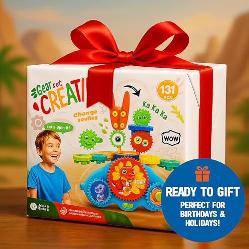 Image of Motorized Gear Building Blocks Toys, Electric Dinosaur Spinning Set Ages 3-6, STEM Construction Kit, Fine Motor Cause-Effect Gift for Boys Girls | Spinning Gear Construction Kit, Fine Motor Cause-and-Effect STEM Building Toy, Gift for Kids Ages 3-6